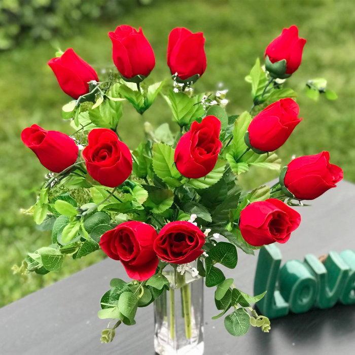 Charlton Home® Artificial Red Rose Floral Arrangement in Vase & Reviews